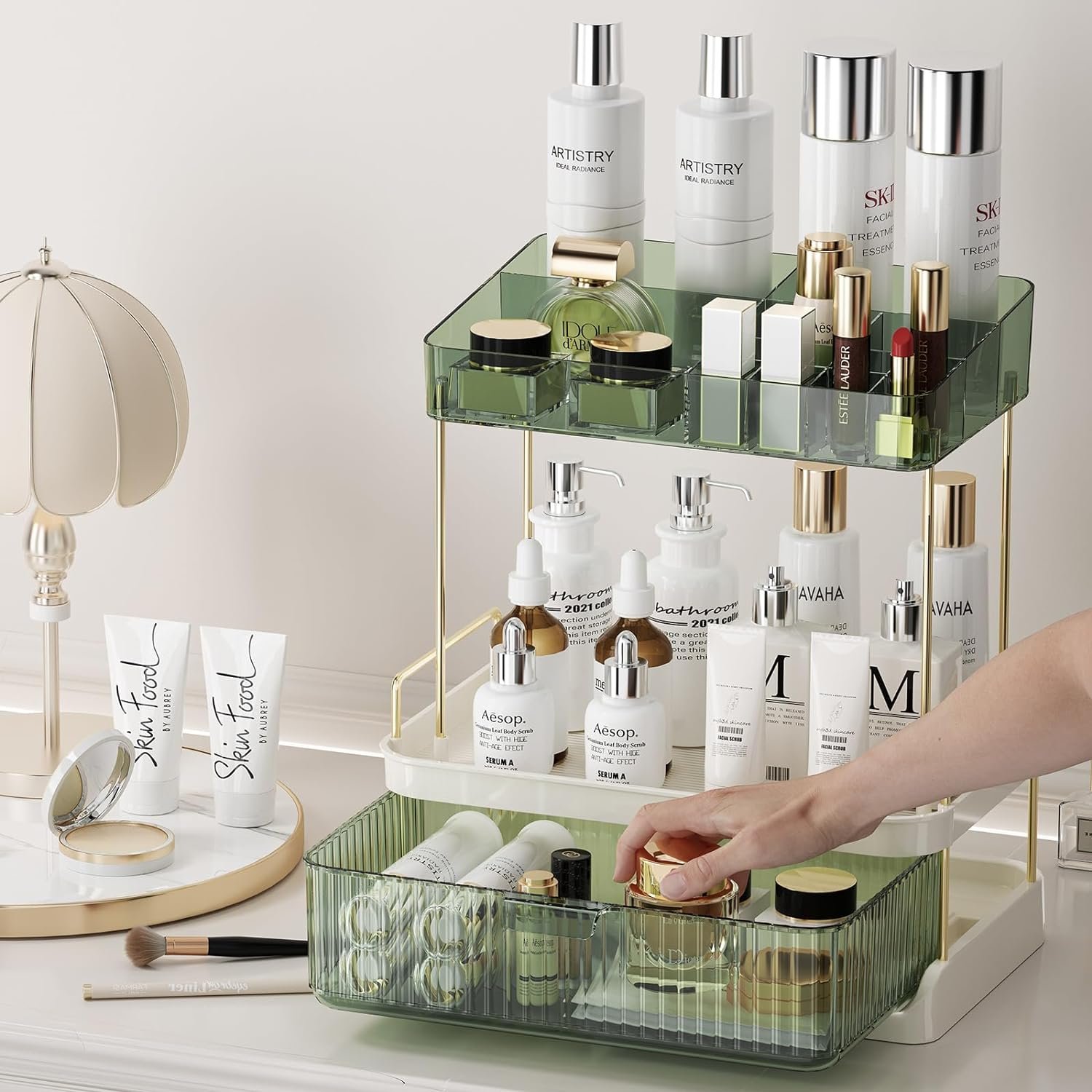 Makeup Organizer for Bathroom Counter Organizer with Drawer Cosmetic Storage Makeup Holder Perfume Organizer Rack