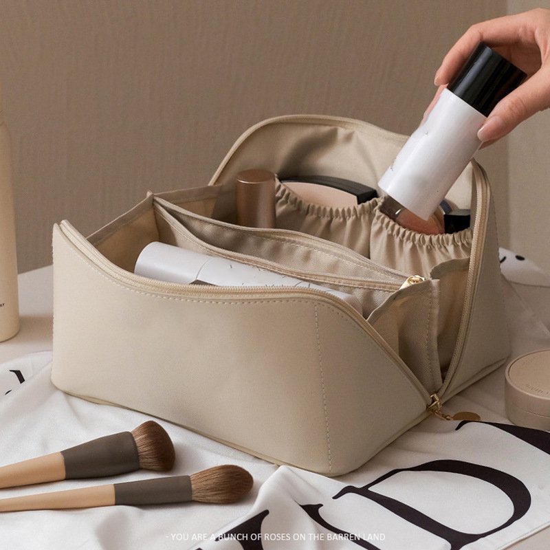 2024 PU Leather Large Capacity Travel Women Cosmetic Bag Travel Organizer Waterproof Storage Zipper Makeup Brush Pouch Bags