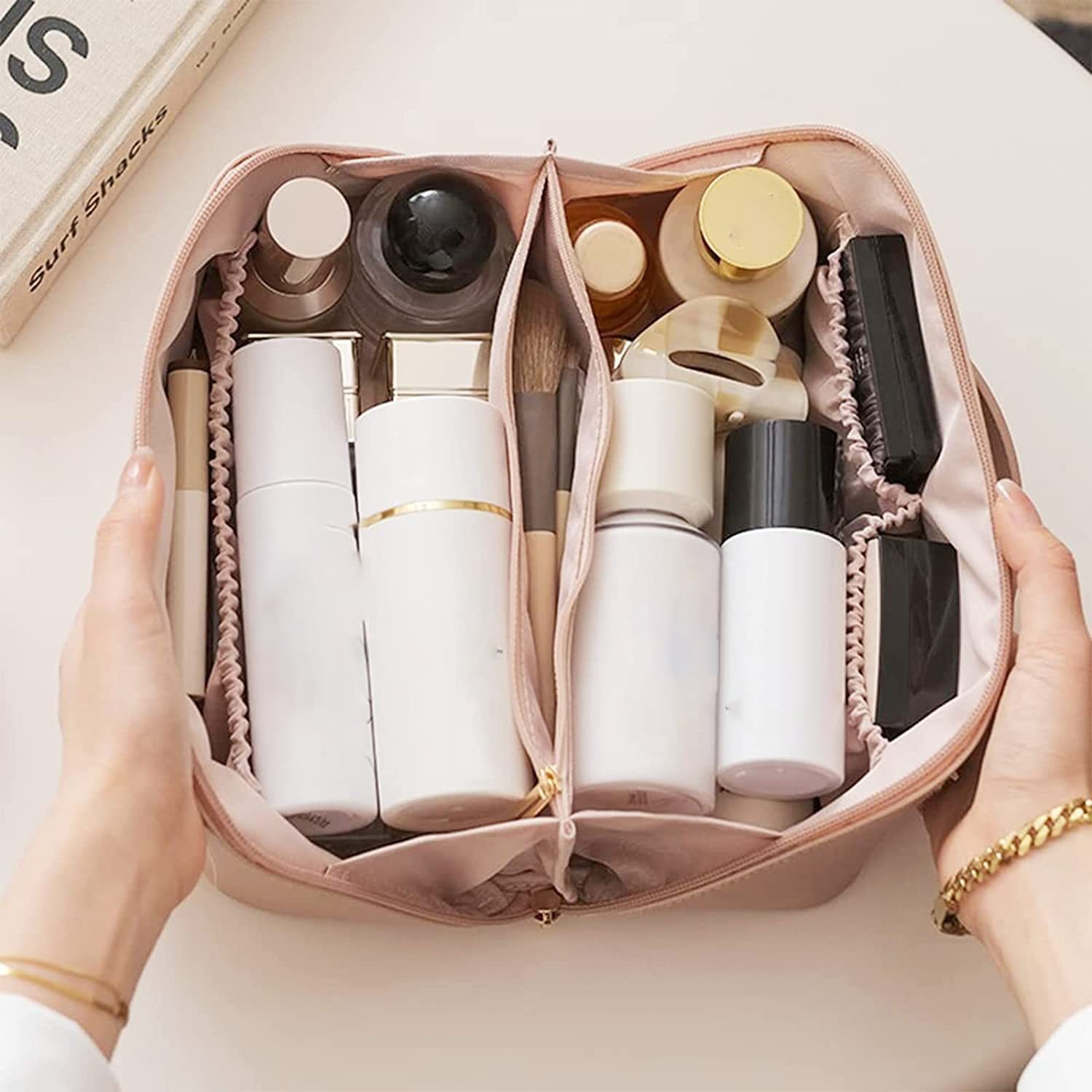 2024 PU Leather Large Capacity Travel Women Cosmetic Bag Travel Organizer Waterproof Storage Zipper Makeup Brush Pouch Bags