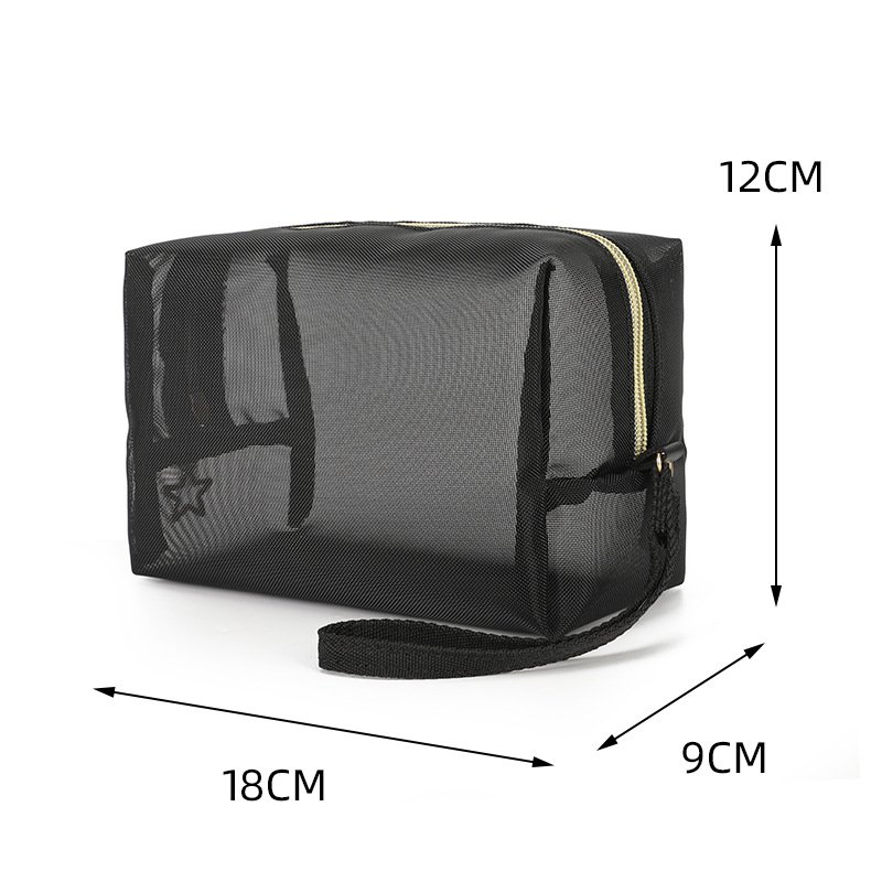 Hot Selling Custom Logo Black Women Transparent Vanity Travel Kits Mesh Makeup Bag Pouch Mesh Cosmetic Bags Cases With Zipper