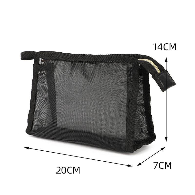 Hot Selling Custom Logo Black Women Transparent Vanity Travel Kits Mesh Makeup Bag Pouch Mesh Cosmetic Bags Cases With Zipper