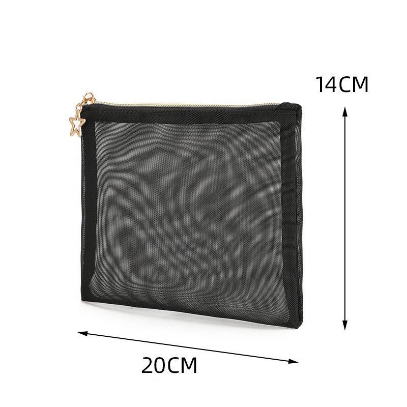 Hot Selling Custom Logo Black Women Transparent Vanity Travel Kits Mesh Makeup Bag Pouch Mesh Cosmetic Bags Cases With Zipper