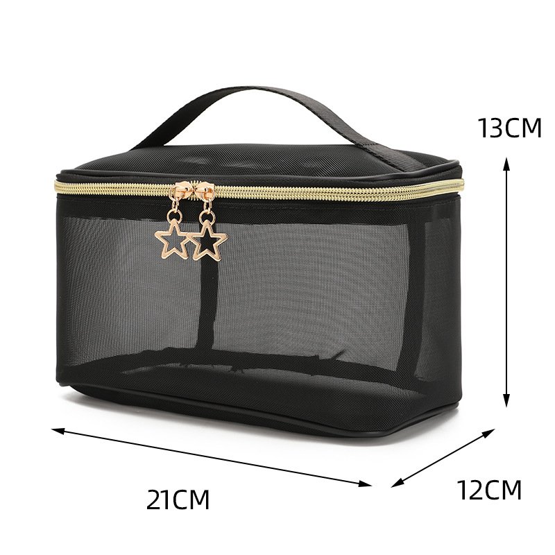 Hot Selling Custom Logo Black Women Transparent Vanity Travel Kits Mesh Makeup Bag Pouch Mesh Cosmetic Bags Cases With Zipper