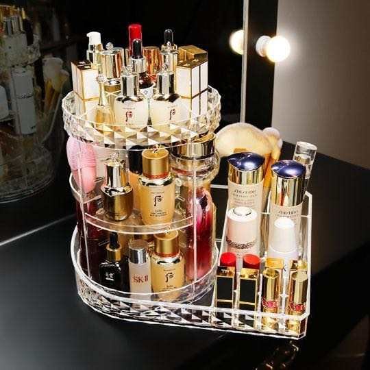 Hot Seller 360 Degree Vanity Spinning Rotating Clear Plastic Acrylic Cosmetic Makeup Organizer For Desk