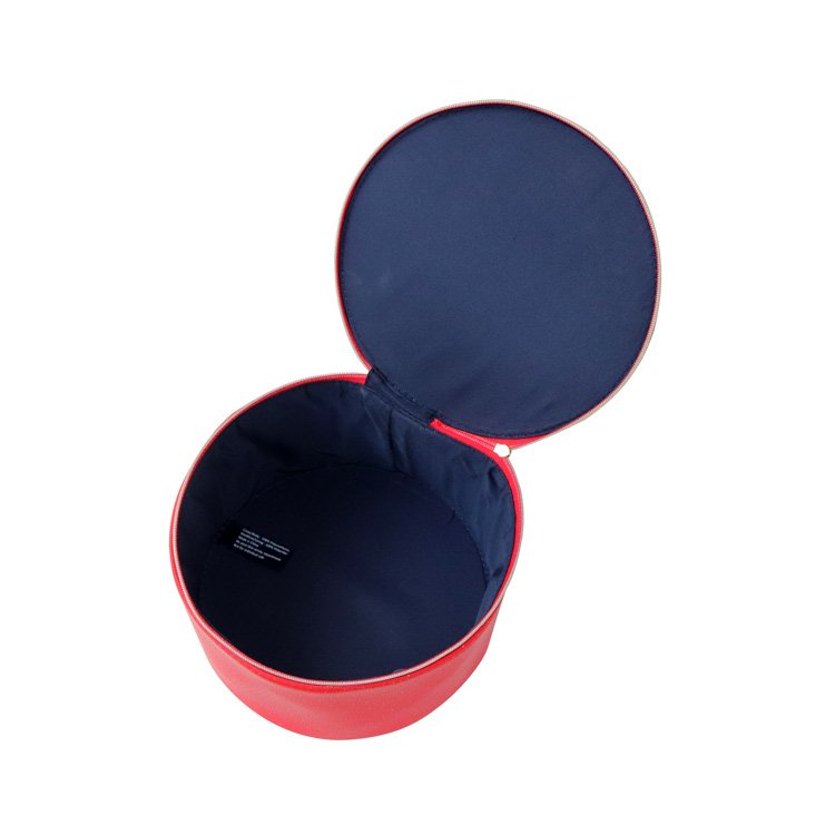 Lightweight portable red pu cover round makeup case organizer with private label