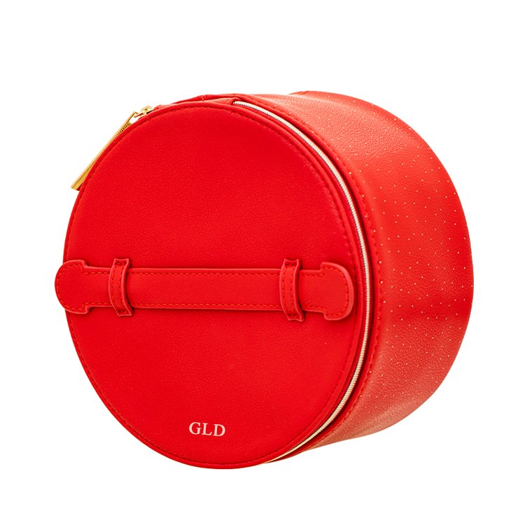 Lightweight portable red pu cover round makeup case organizer with private label