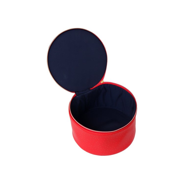 Lightweight portable red pu cover round makeup case organizer with private label