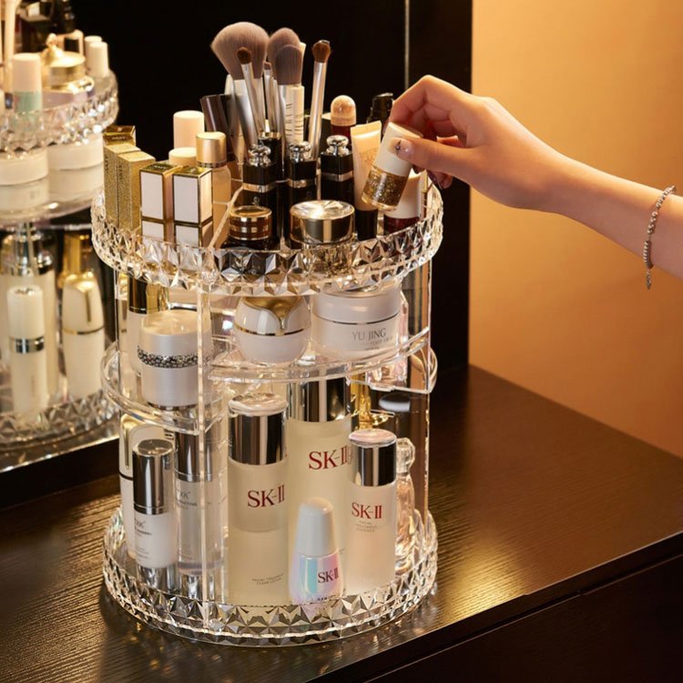 Rotating Cosmetic Organizer Clear Brush Holder Lipstick Vanity Plastic 360 Degree Rotating Makeup Organizer