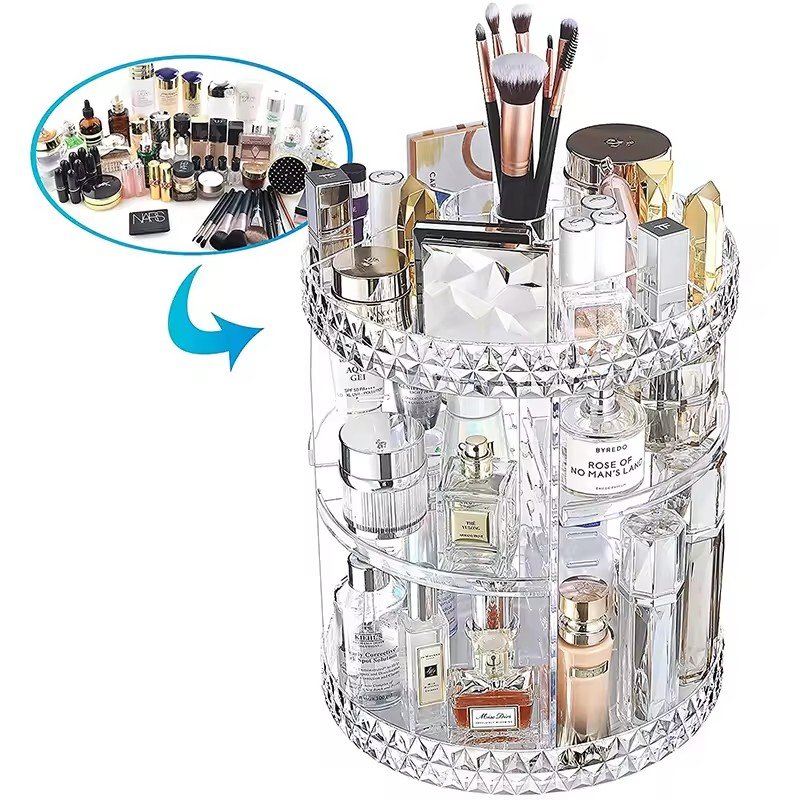 360 Degree Rotating Large Capacity Cosmetic Storage Box 5 Layers Adjustable Shelf Height Makeup Organizer