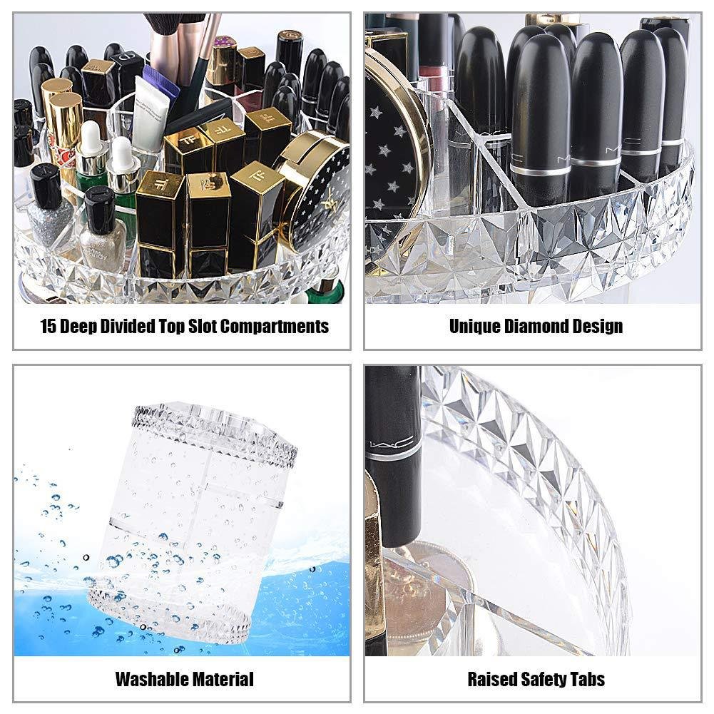 360 Degree Rotating Large Capacity Cosmetic Storage Box 5 Layers Adjustable Shelf Height Makeup Organizer