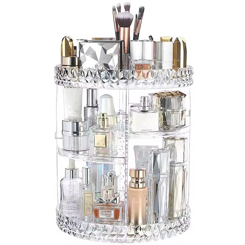 360 Degree Rotating Large Capacity Cosmetic Storage Box 5 Layers Adjustable Shelf Height Makeup Organizer