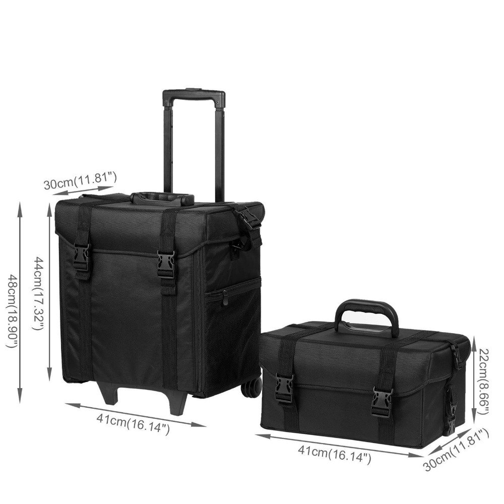 2 in 1 Rolling Makeup Trolley Storage Organizer Cosmetic Case Beauty Artist Bag
