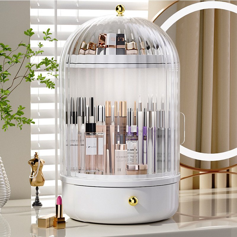 Modern Plastic 360 Degree Rotating Cosmetic Plastic Storage Box Transparent Large Capacity Makeup Organizer