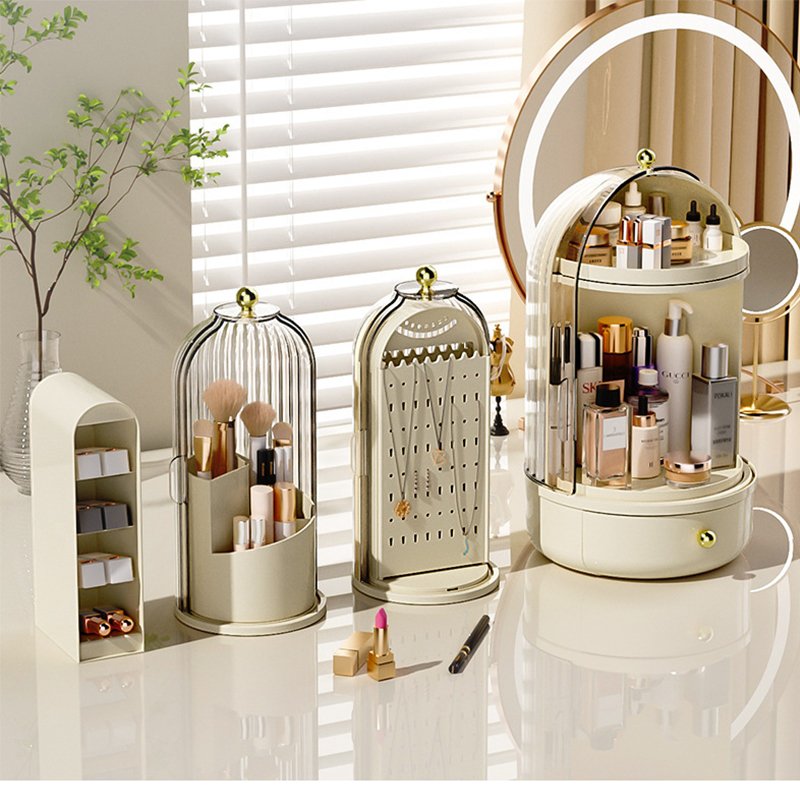 Modern Plastic 360 Degree Rotating Cosmetic Plastic Storage Box Transparent Large Capacity Makeup Organizer