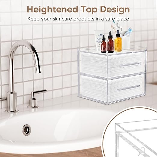 Disposable Face Towel Storage Box Clear Acrylic Two-Drawer Wall-Mountable Makeup Organizer Clean Skin Club Clean Towel Holder