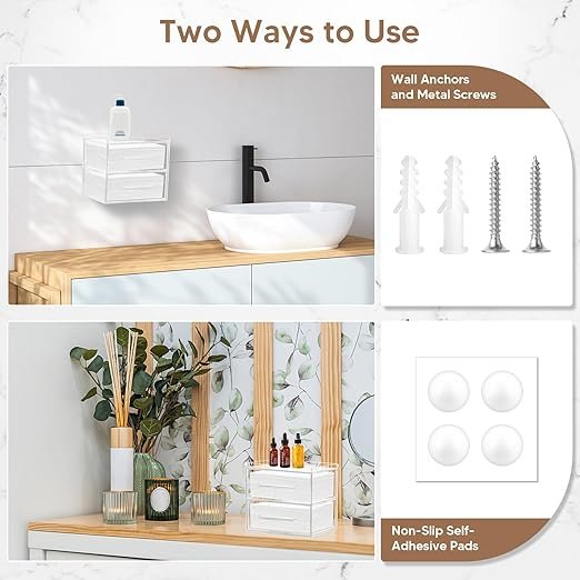 Disposable Face Towel Storage Box Clear Acrylic Two-Drawer Wall-Mountable Makeup Organizer Clean Skin Club Clean Towel Holder