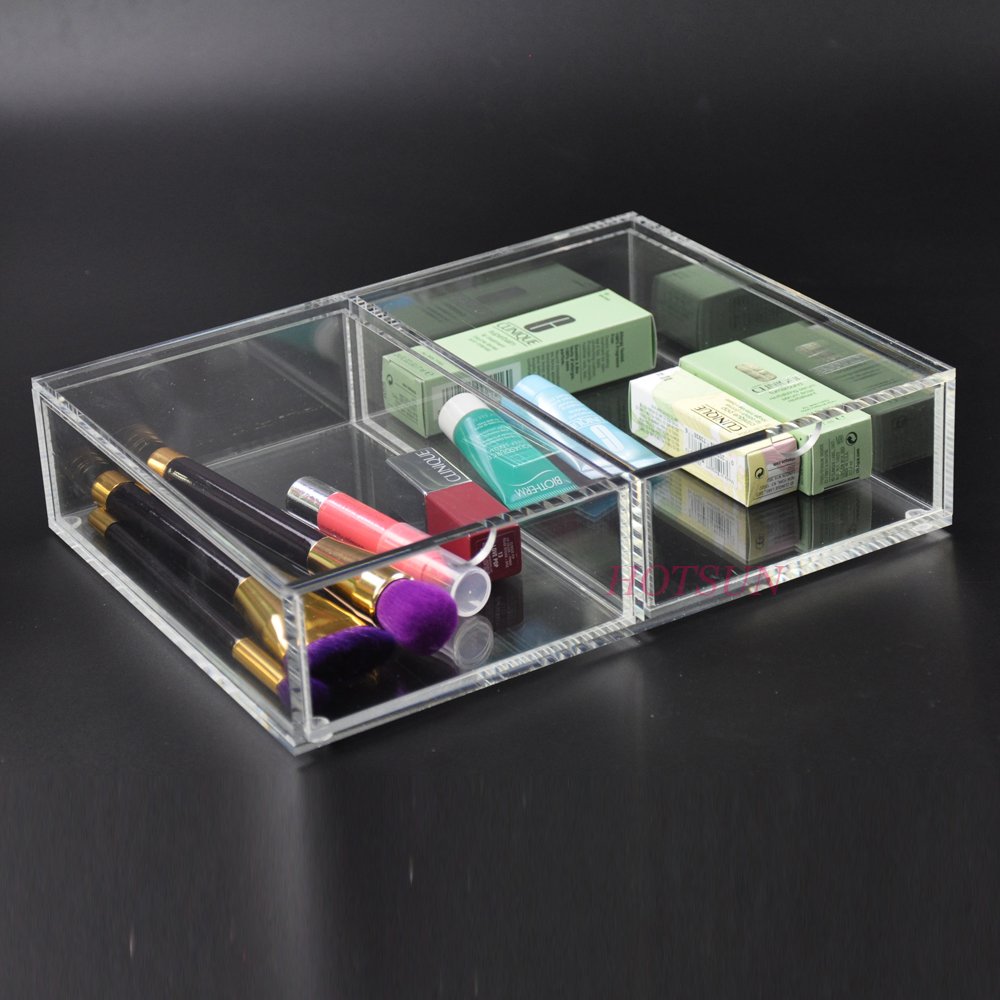 ULA005 Wholesales countertop Clear Acrylic Makeup Organizer Plexiglass Cosmetic Desk Storage Box