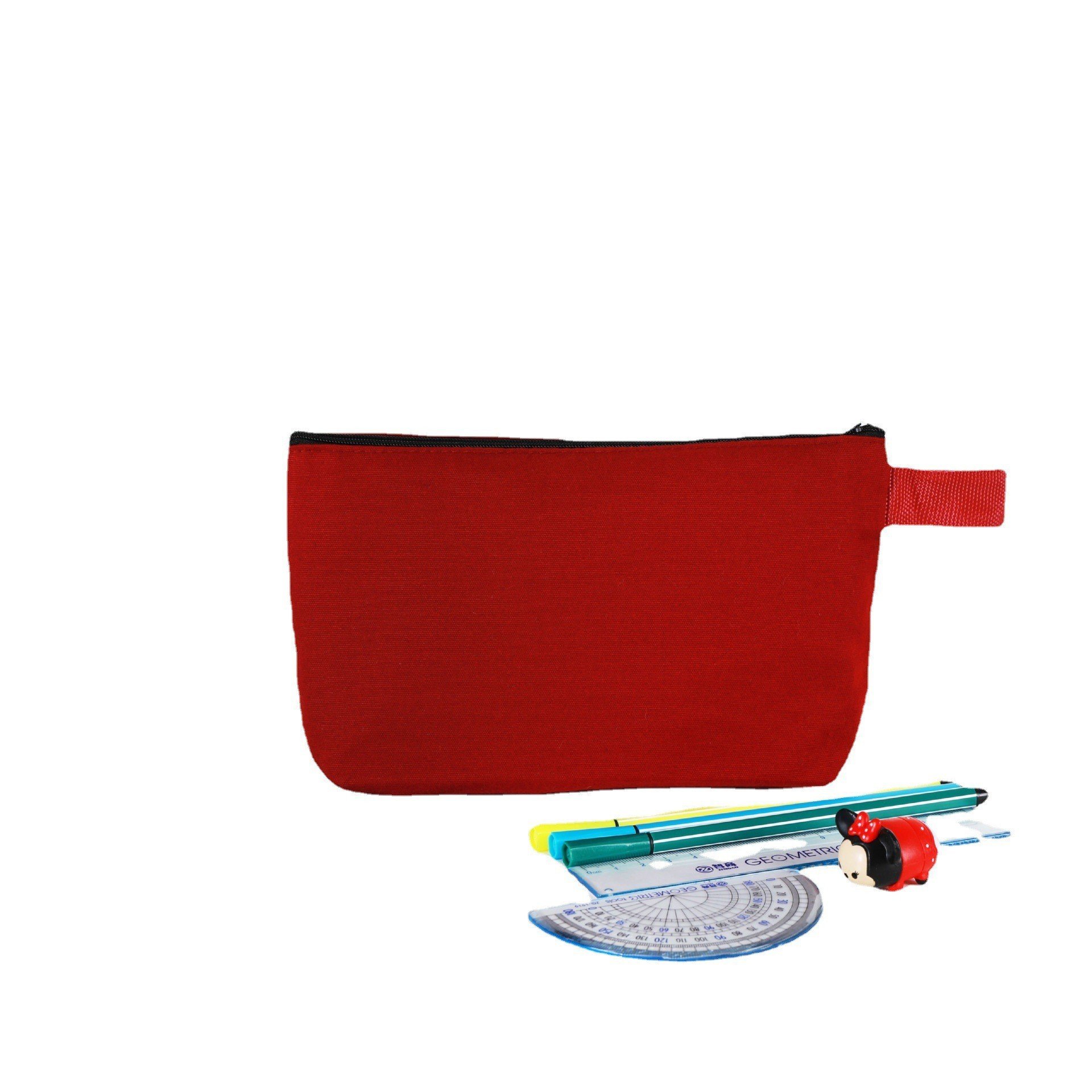 Colorful Zippered Canvas Pencil Case and Hand-held Makeup Organizer Printed Logo Stationery Bag for Shopping