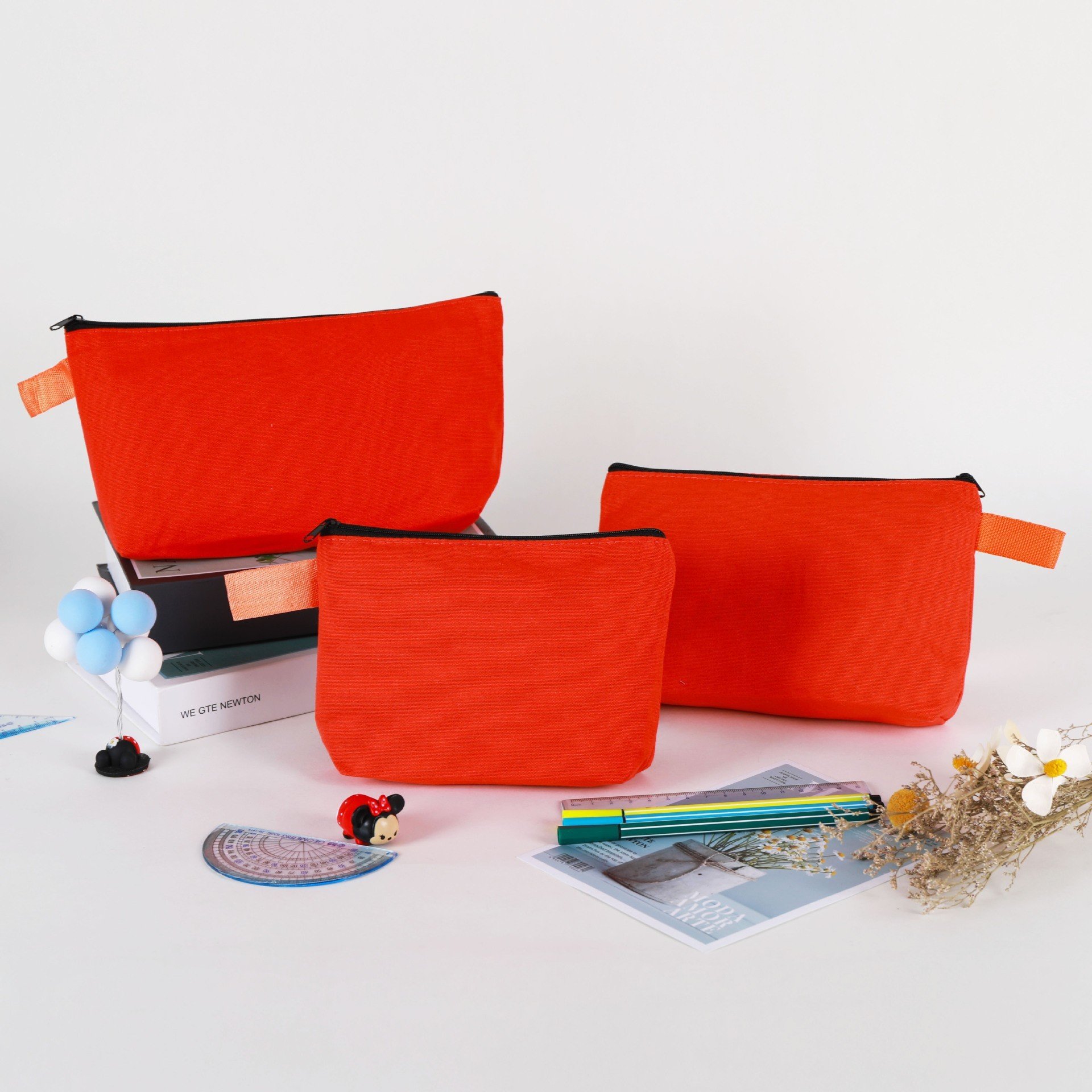 Colorful Zippered Canvas Pencil Case and Hand-held Makeup Organizer Printed Logo Stationery Bag for Shopping