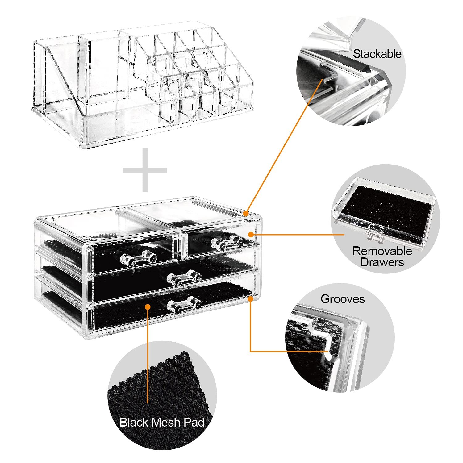 Clear Makeup Organizer Acrylic Makeup Storage Box with big Drawers for Makeup Brushes, Organizer for Dresser