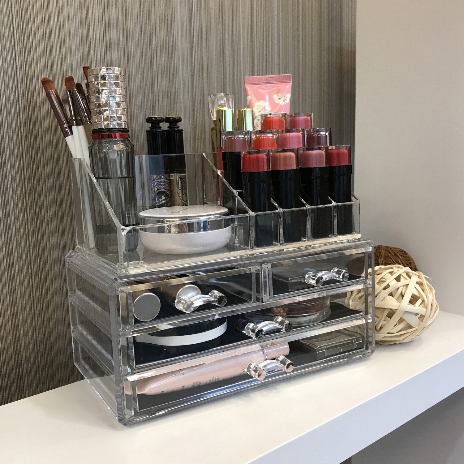 Clear Makeup Organizer Acrylic Makeup Storage Box with big Drawers for Makeup Brushes, Organizer for Dresser