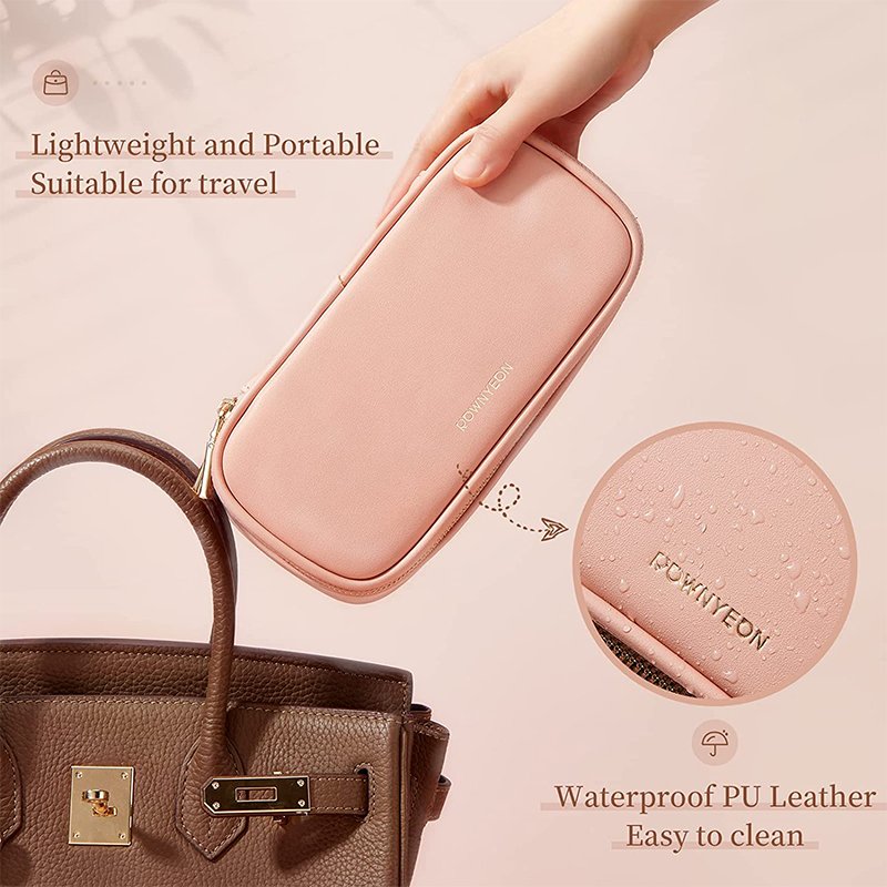 Rownyeon Custom Logo Double Pink Color PU Leather Makeup Bag Organizer Makeup Brushes Case For Sale
