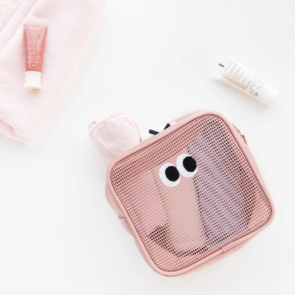 Hollowed Out Mesh Makeup Case Desktop Organizing Storage Bag Fashion Cable Storage Bag Large Capacity Cartoon Cosmetic Case