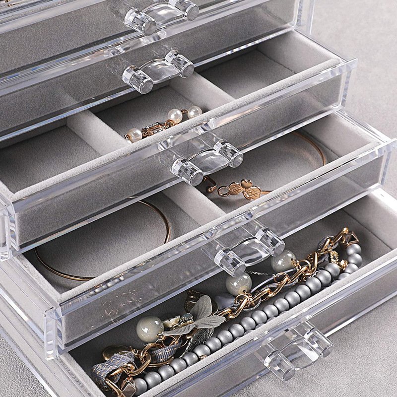 5 Layers 90-compartment Acrylic Flannel Organizer Jewelry & Necklace Organizer Rings Storage boxes