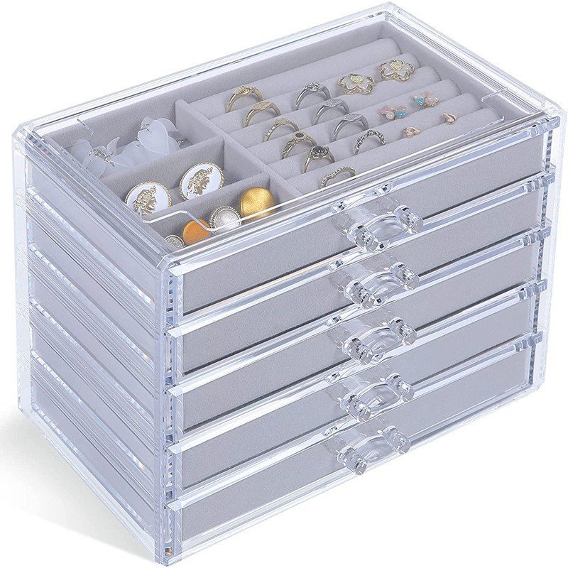 5 Layers 90-compartment Acrylic Flannel Organizer Jewelry & Necklace Organizer Rings Storage boxes