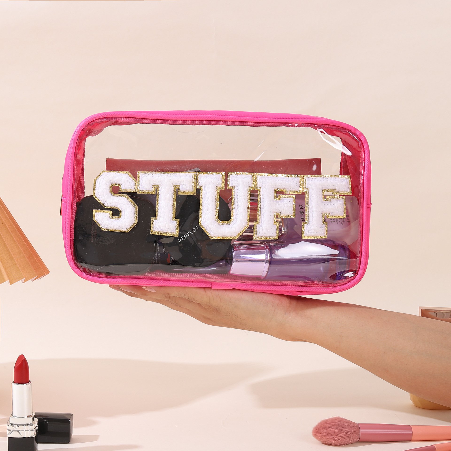 Custom Brand Zipper Hanging Skincare Denim Clear PVC Leather Makeup Travel Bag