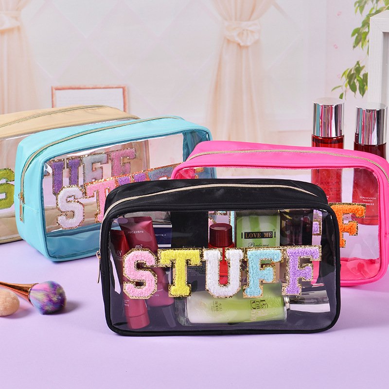 Custom Brand Zipper Hanging Skincare Denim Clear PVC Leather Makeup Travel Bag