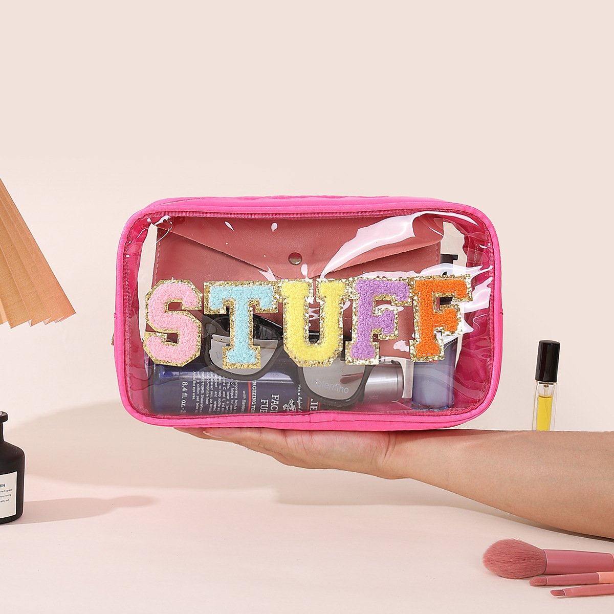 Custom Brand Zipper Hanging Skincare Denim Clear PVC Leather Makeup Travel Bag