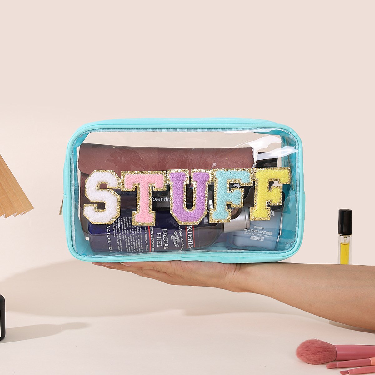 Custom Brand Zipper Hanging Skincare Denim Clear PVC Leather Makeup Travel Bag