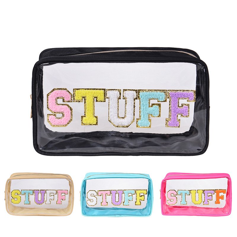 Custom Brand Zipper Hanging Skincare Denim Clear PVC Leather Makeup Travel Bag