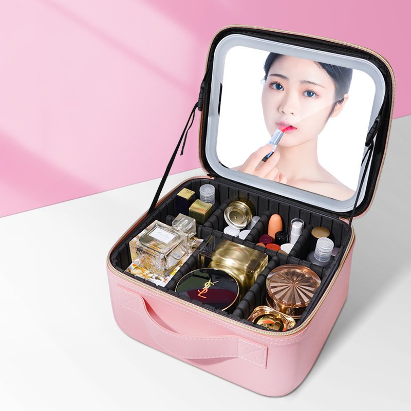Women's Handbags Makeup Organizers Storage Box Bags Travel Beauty Tool Smart LED Light Mirror Cosmetic Case Make up Bag For Girl