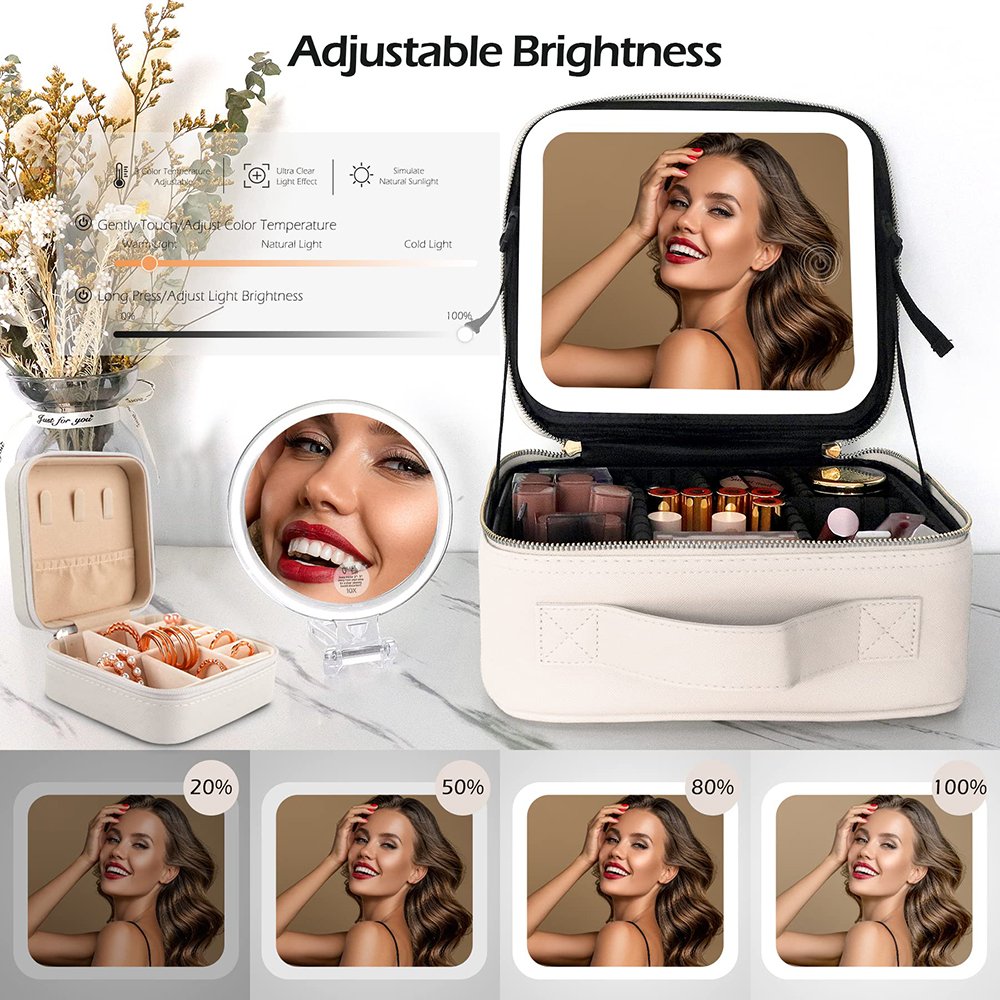 Women's Handbags Makeup Organizers Storage Box Bags Travel Beauty Tool Smart LED Light Mirror Cosmetic Case Make up Bag For Girl