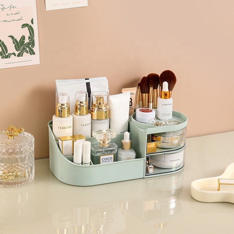 Make Up Organizer Stands Bathroom Display Cases Desktop Skincare Cosmetic Holder Rack Makeup Storage Box with Led Lighted Mirror