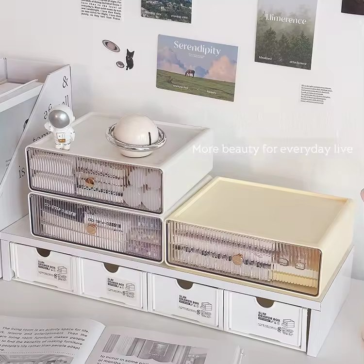 stackable modern home storage plastic organizer clear jewelry makeup storage containers boxes durable desk cabinet ribbed drawer