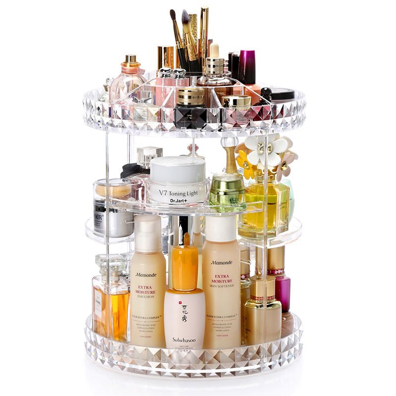 360 Rotating Transparent Makeup Storage Shelf Cosmetic Organizer For Bathroom Bedroom