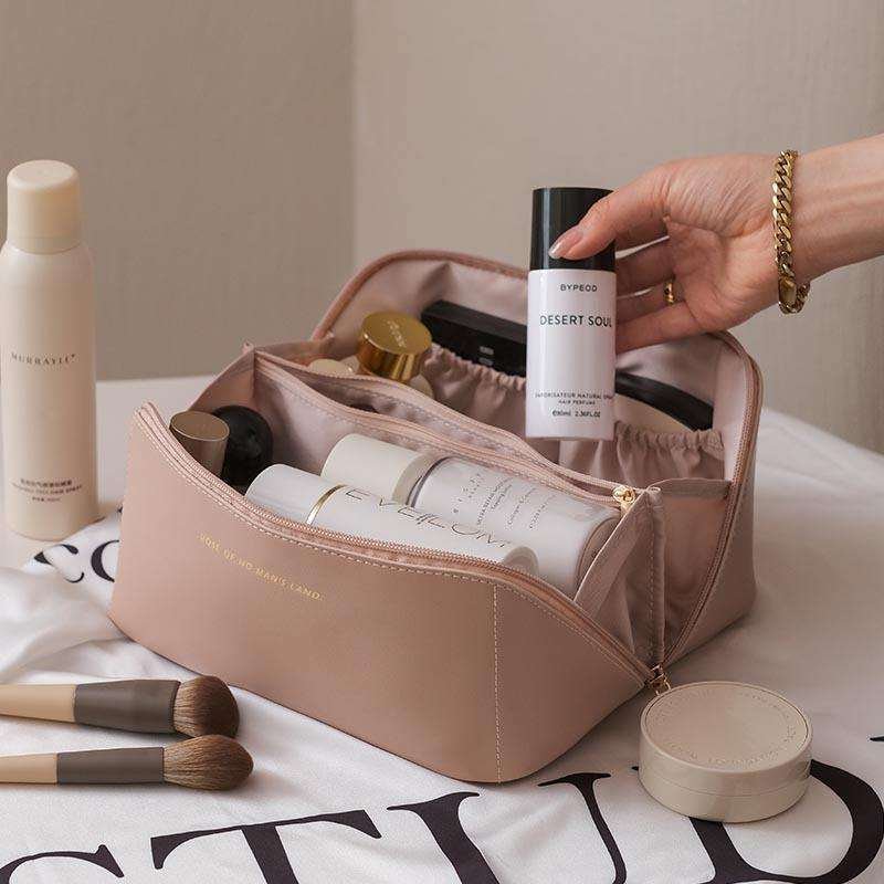 custom logo pu leather makeup bag organizer for travel cosmet make up toiletry bag woman large capacity travel cosmetic bag