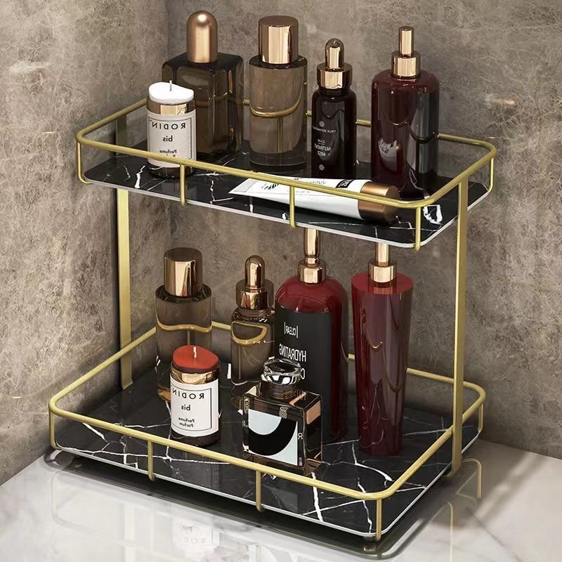 2 Layer Light Luxury Dressing Table Desktop Cosmetic Organizers Rack Box Vanity Toilet Bathroom Storage Shelf