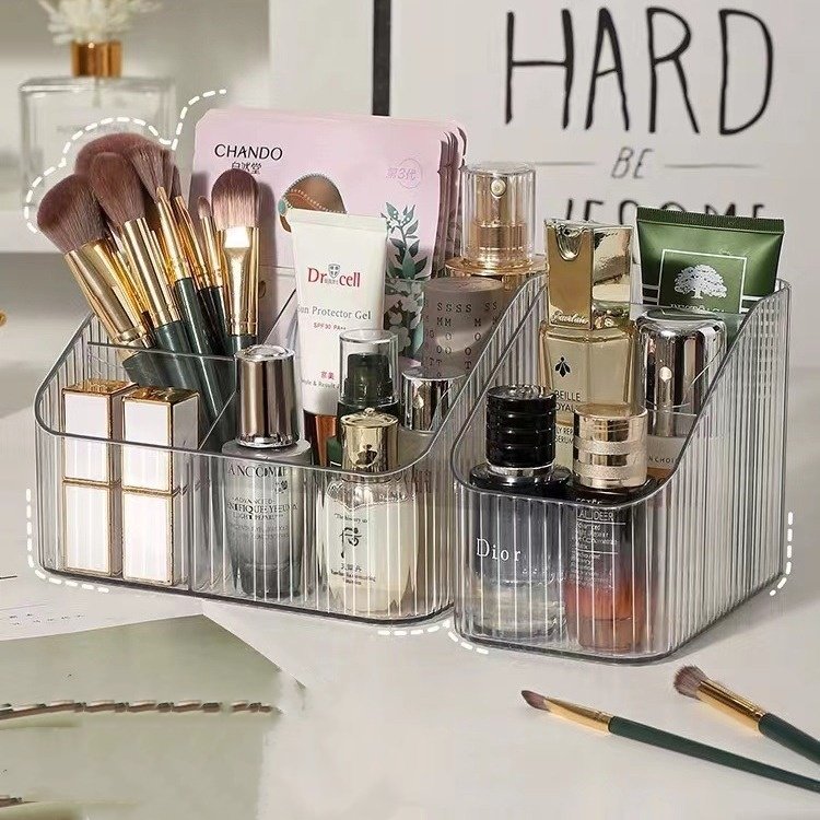 Advanced Transparent Cosmetics Storage Box PP Plastic Rectangle Desktop Storage Shelf Multifunction Dressing Table Organizer