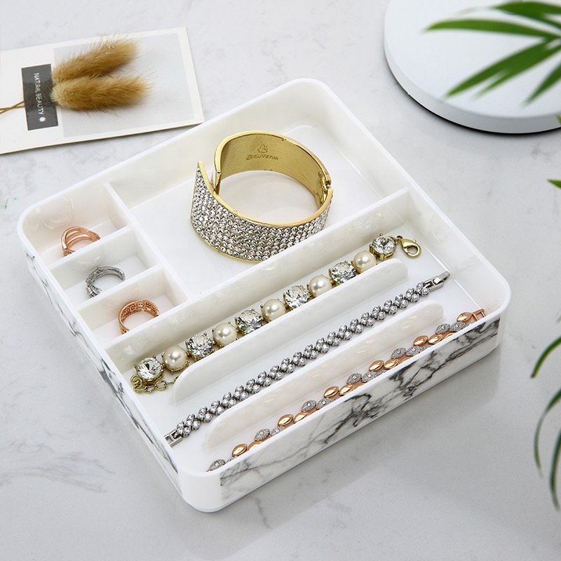 Eco-friendly stackable jewelry organizer rings earrings necklace storage tray PS platice marble jewelry storage box
