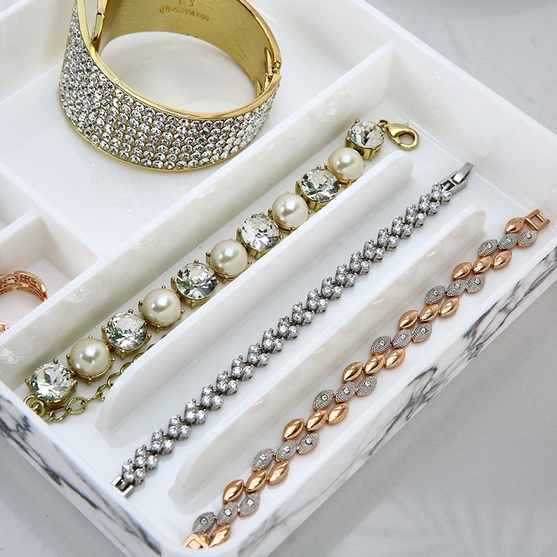Eco-friendly stackable jewelry organizer rings earrings necklace storage tray PS platice marble jewelry storage box