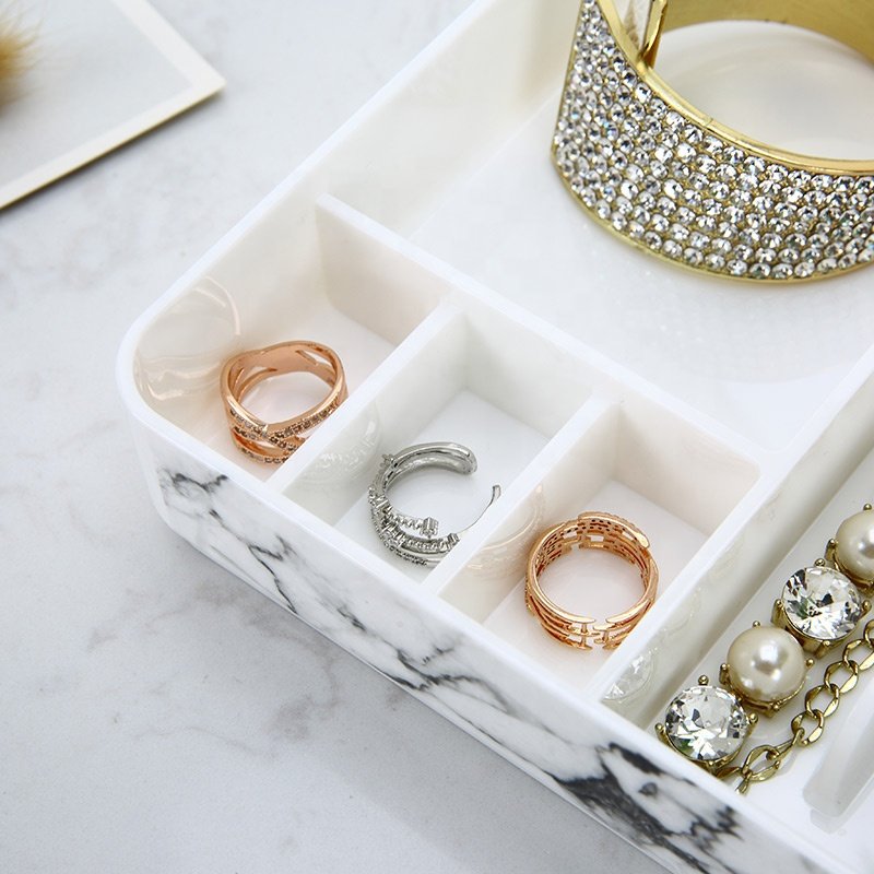 Eco-friendly stackable jewelry organizer rings earrings necklace storage tray PS platice marble jewelry storage box