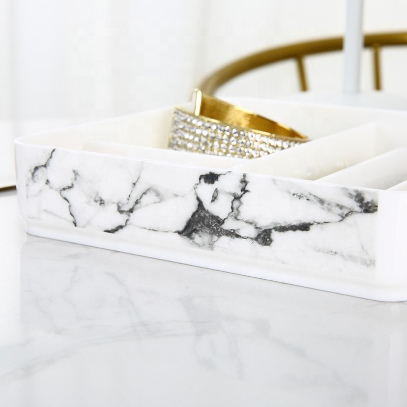 Eco-friendly stackable jewelry organizer rings earrings necklace storage tray PS platice marble jewelry storage box