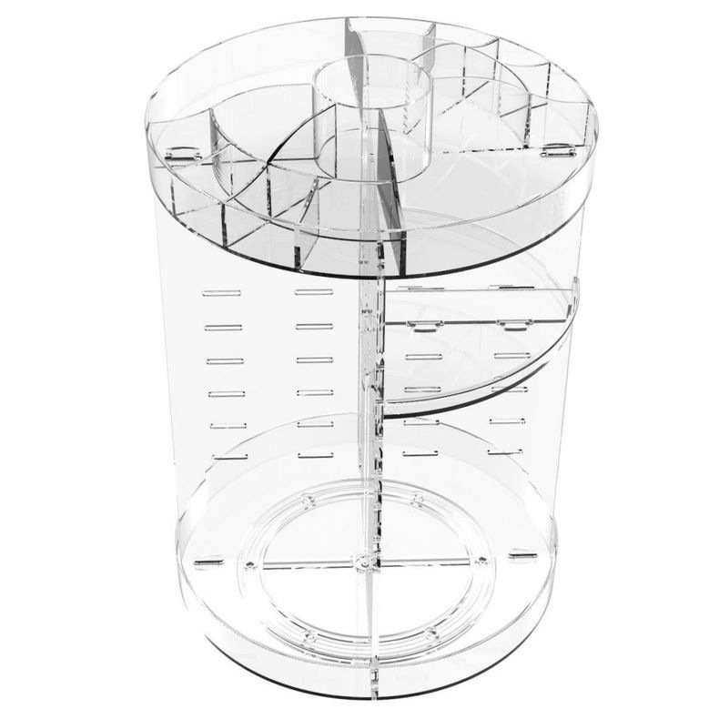 Transparent 360 Degree Rotating Cosmetic Storage Box Adjustable Shelf Height Makeup Organizer