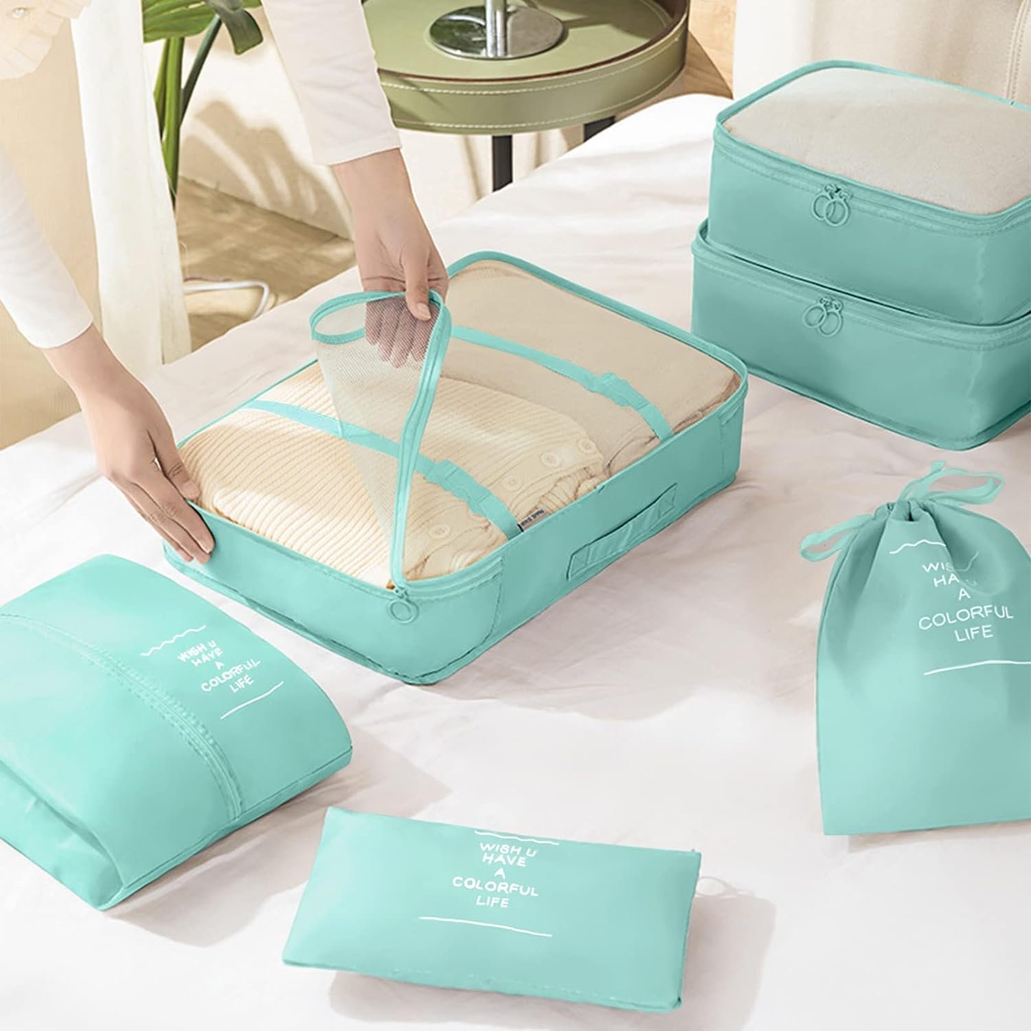 Packing Cubes Wholesale Fashion 8 pcs Compression Luggage Organizers Toiletries Makeup Personal Pouches Storage Sets