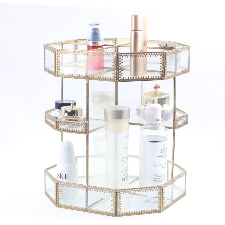 Fashionable rectangular glass material Makeup Storage chrom tablett