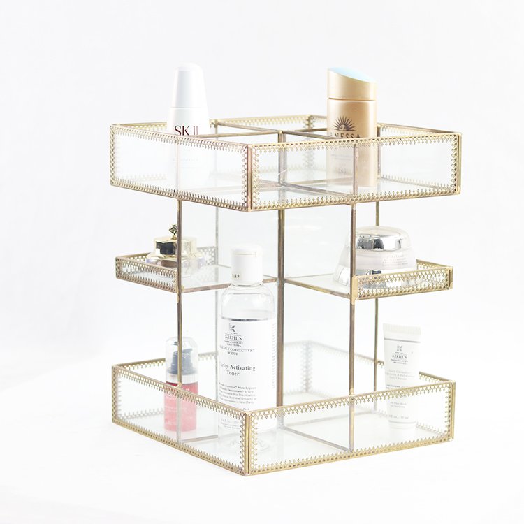 Fashionable rectangular glass material Makeup Storage chrom tablett